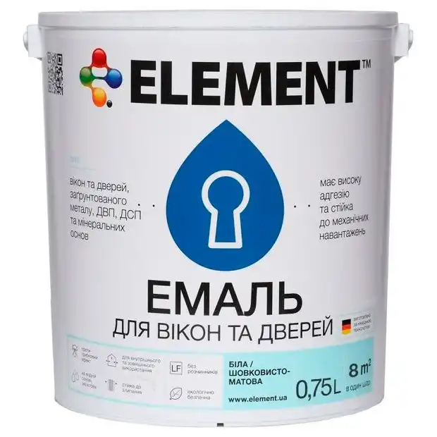 Эмаль акриловая для окон и дверей Element, 0,75 л, белый купить недорого в Украине, фото 1
