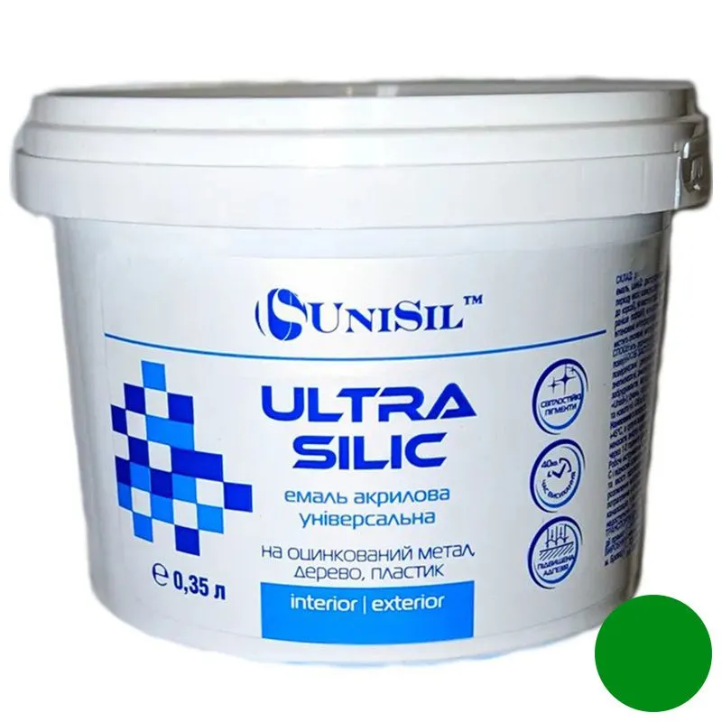 Емаль акрилова UniSil Ultra Silic, 0,35 л, зелений купити недорого в Україні, фото 1