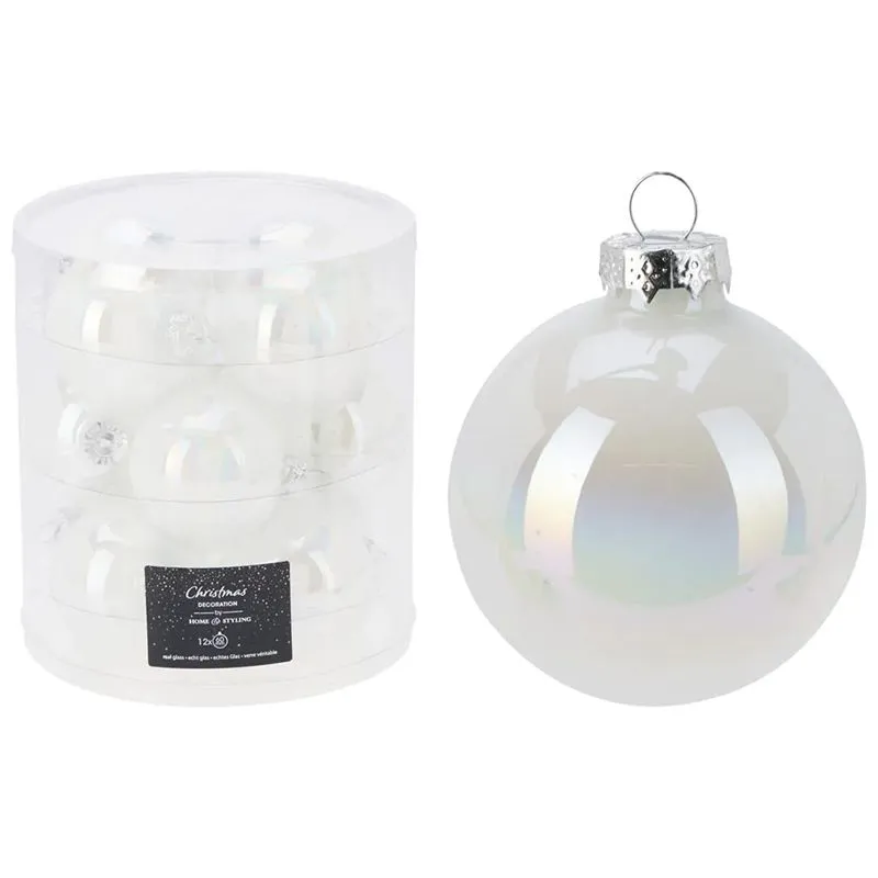 Набор ёлочных шаров Koopman, 60 мм, 12 шт, белый, ARB103640 купить недорого в Украине, фото 1