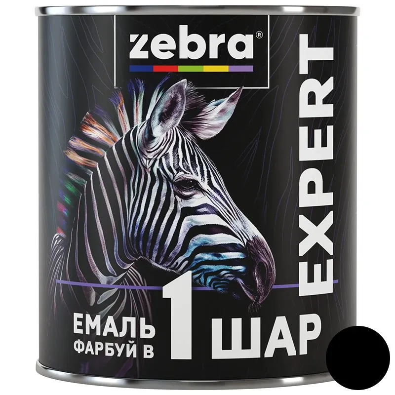 Емаль Zebra серія Expert 1 шар, 0,7 л, 1091 чорний, матовий купити недорого в Україні, фото 1