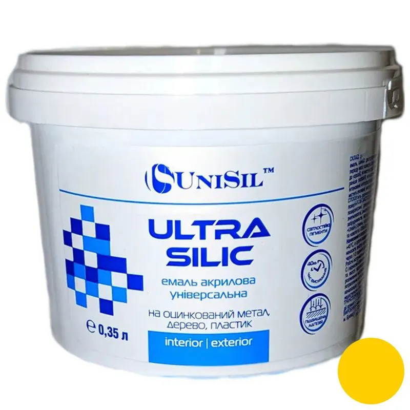 Емаль акрилова UniSil Ultra Silic, 0,35 л, жовтий купити недорого в Україні, фото 1