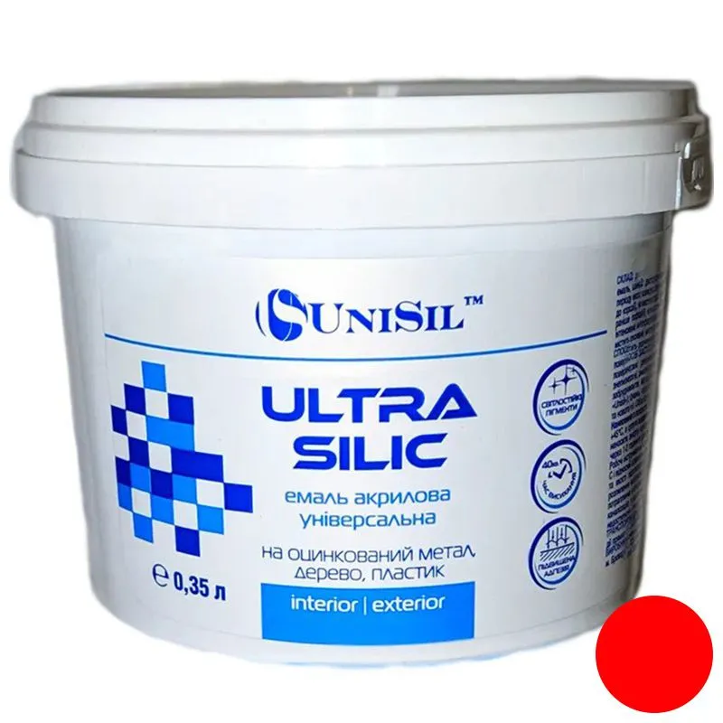 Емаль акрилова UniSil Ultra Silic, 0,35 л, червоний купити недорого в Україні, фото 1