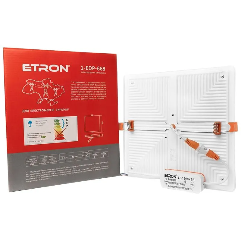 Светильник светодиодный Etron, 36 W, 5000 K, квадратный, белый, 1-EDP-668 купить недорого в Украине, фото 2