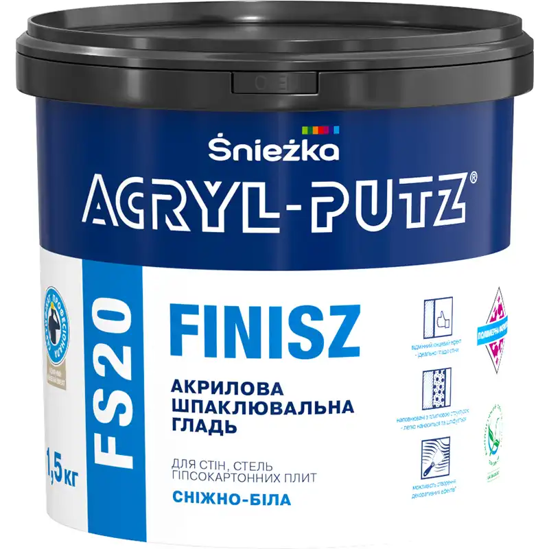 Шпаклівка Sniezka Acryl-Putz Finish, 1,5 кг, біла купити недорого в Україні, фото 1