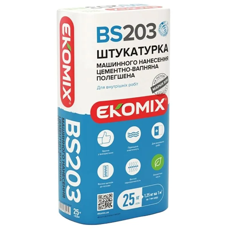 Штукатурка Ekomix BS-203, машинного нанесення, 25 кг купити недорого в Україні, фото 1