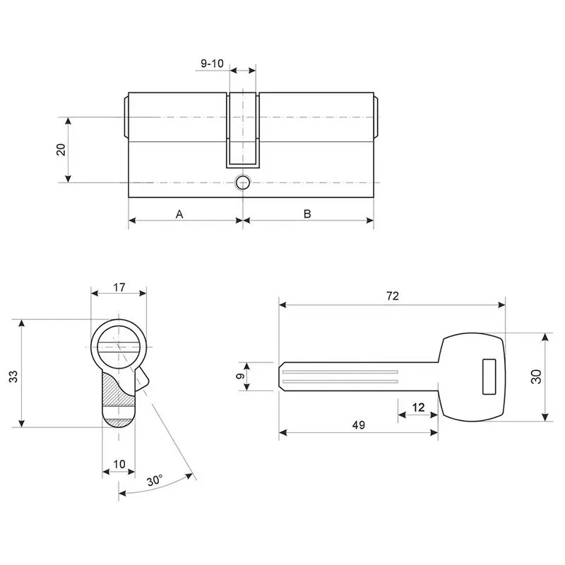 Циліндр ключ-ключ Apecs XR-90-G, 45х45 мм, золото, 00019812 купити недорого в Україні, фото 2