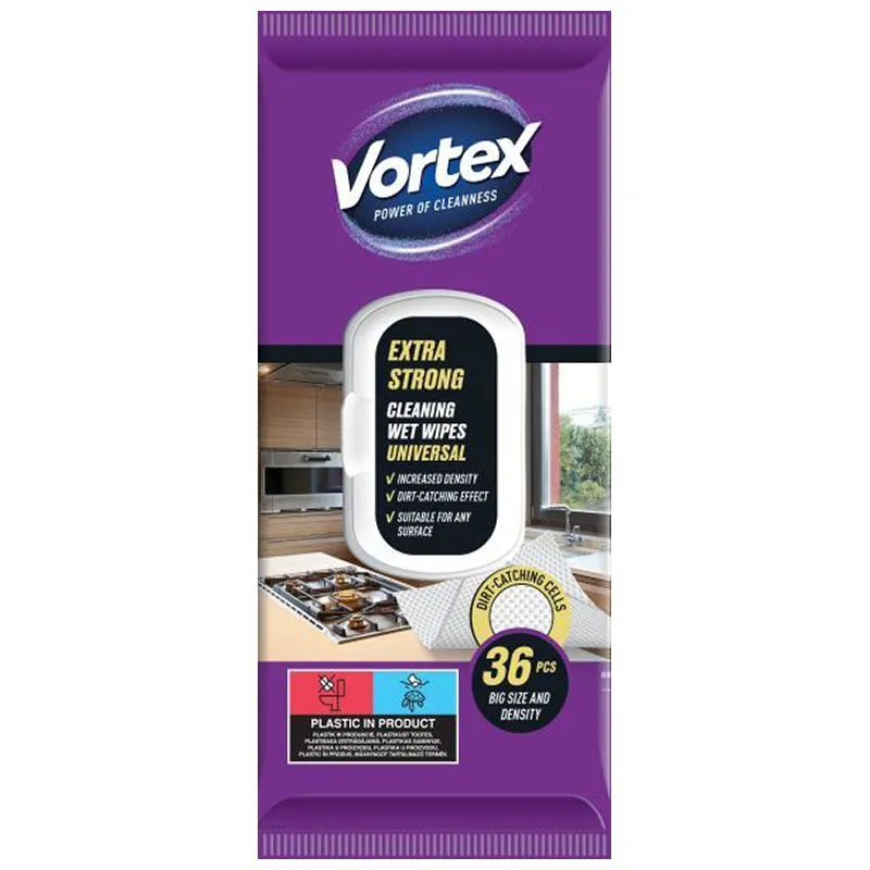 Серветки господарчі вологі Vortex Extra Strong, 36 шт, 42400720 купити недорого в Україні, фото 1