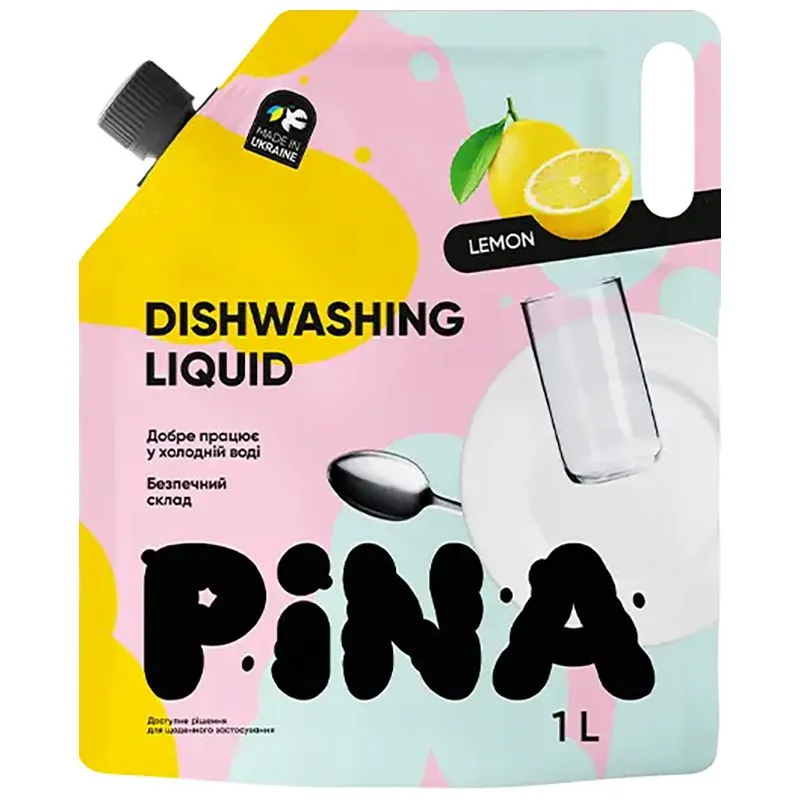 Засіб для миття посуду Pina Lemon, 1 л, дой-пак, 20326 купити недорого в Україні, фото 1