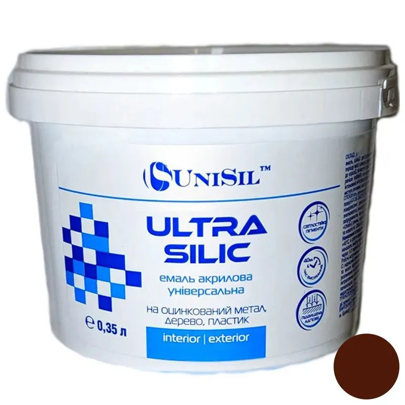 Емаль акрилова UniSil Ultra Silic, 0,9 л, темно-коричневий купити недорого в Україні, фото 1