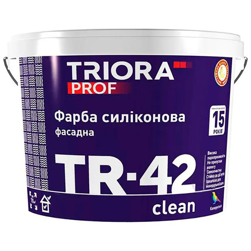 Краска силиконовая фасадная Triora TR-42 Clean, 5 л, белый купить недорого в Украине, фото 1