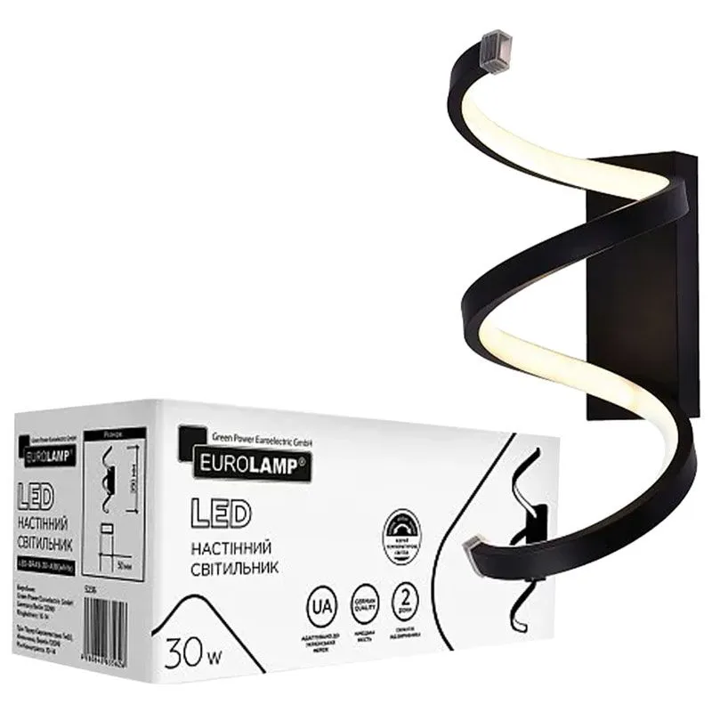 Бра Eurolamp A38, 30 Вт, 4000K, квадрат/спираль, LED-BRAS-30-A38(black) купить недорого в Украине, фото 2