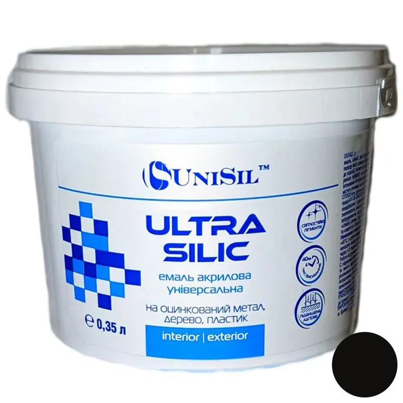 Емаль акрилова UniSil Ultra Silic, 0,9 л, чорний купити недорого в Україні, фото 1