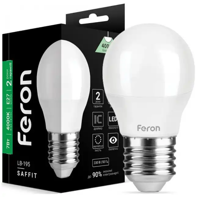 Лампа Feron LB-195 G45, 7W, E27, 4000K, 5557 купить недорого в Украине, фото 1