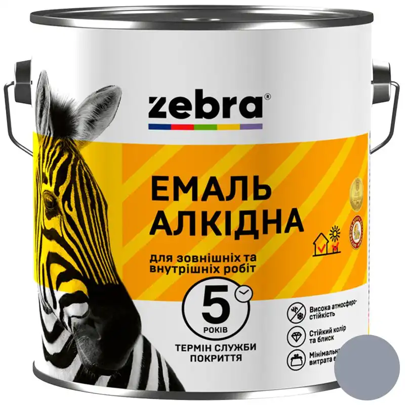 Емаль алкідна універсальна Zebra ПФ-116, 0,25 кг, сріблястий купити недорого в Україні, фото 1