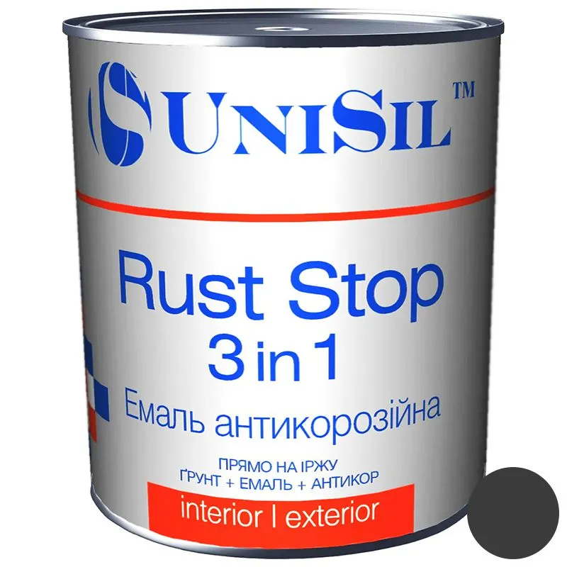 Емаль Unisil Rust Stop 3 в 1, 0,75 л, графіт купити недорого в Україні, фото 1