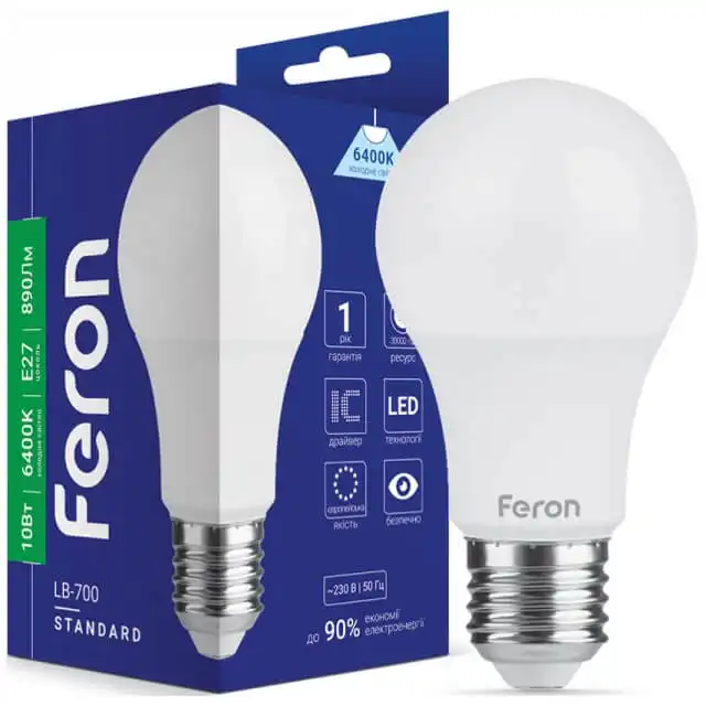 Лампа Feron LB-700 A60, 10W, E27, 6400K, 230V, 6928 купити недорого в Україні, фото 1
