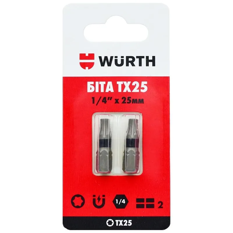 Бита Wurth TX25, 1/4", 25 мм, 2 шт, 16143125902 купить недорого в Украине, фото 1