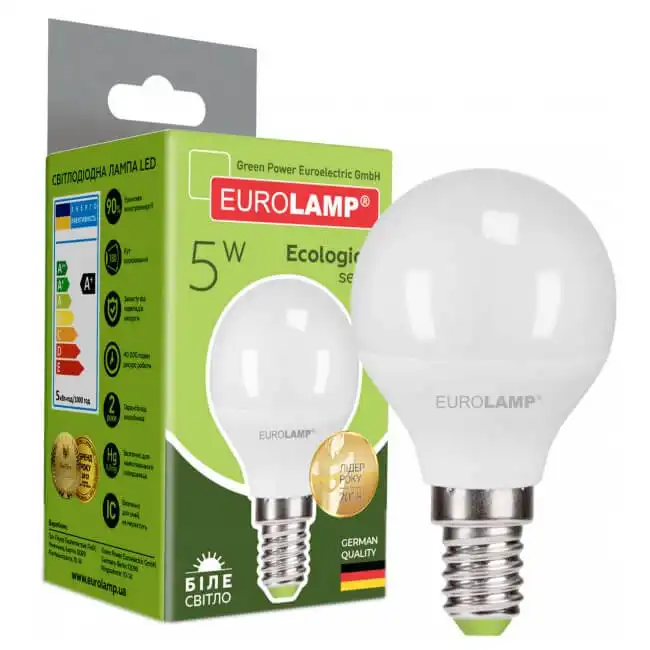 Лампа Eurolamp Есо G45, 5W, E14, 4000K, LED-G45-05144P купити недорого в Україні, фото 1