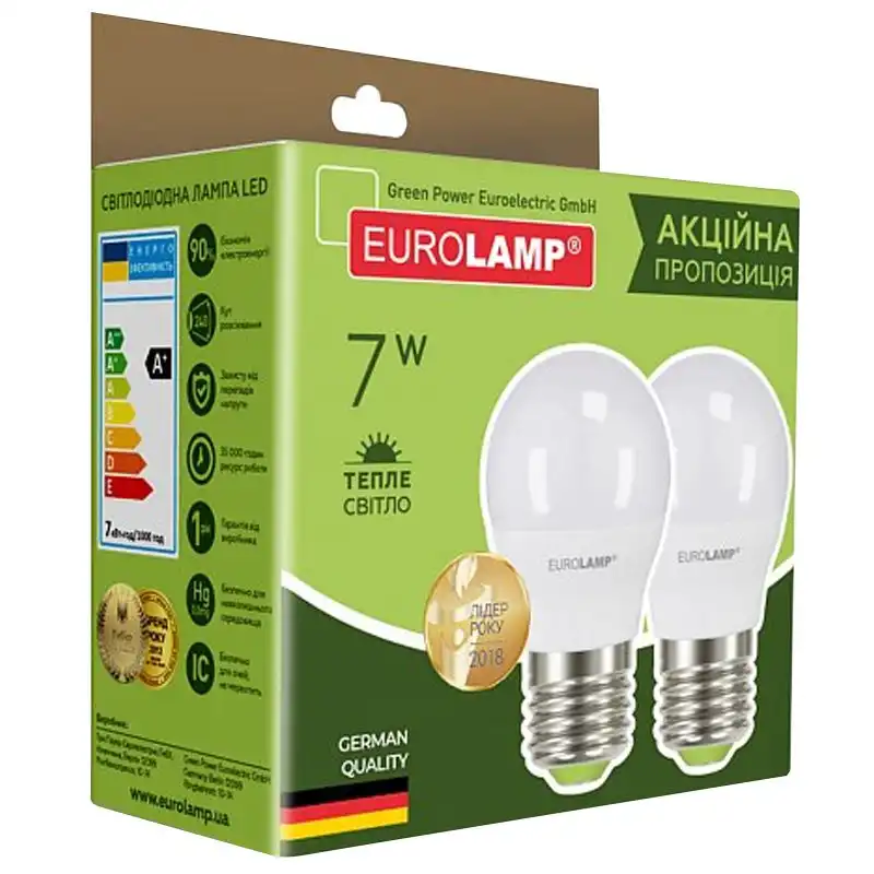 Лампа Eurolamp, 7W, G45, E27, 3000K, MLP-LED-G45-07272(E) купити недорого в Україні, фото 1