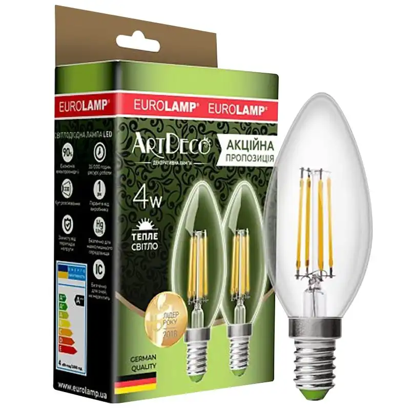 Лампа Eurolamp Filament Deco, 4W, CL E14, 3000K, MLP-LED-CL-04143(F) купити недорого в Україні, фото 2