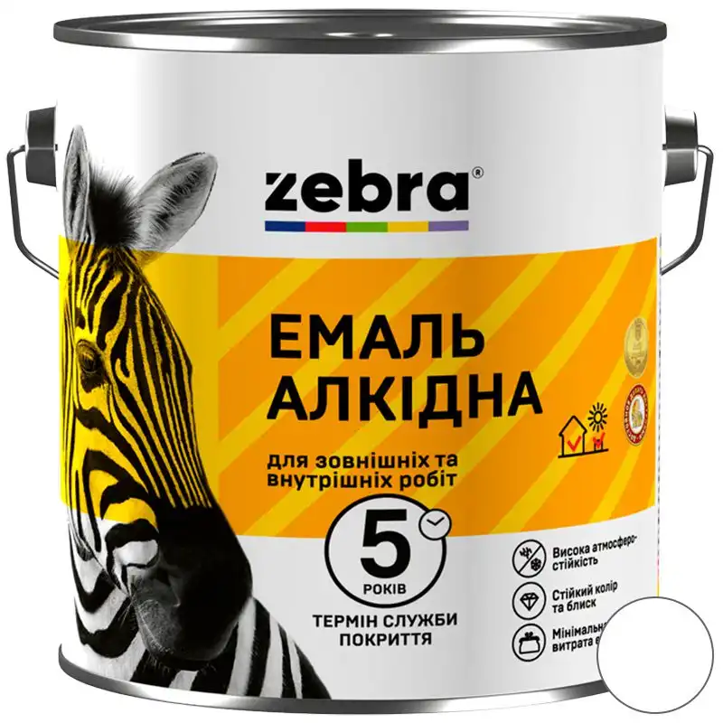 Емаль алкідна універсальна Zebra ПФ-116, 0,9 кг, білий купити недорого в Україні, фото 1