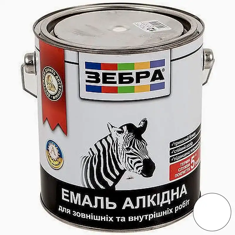 Эмаль алкидная универсальная Zebra ПФ-116 10, 2,8 кг, глянцевый белый купить недорого в Украине, фото 1