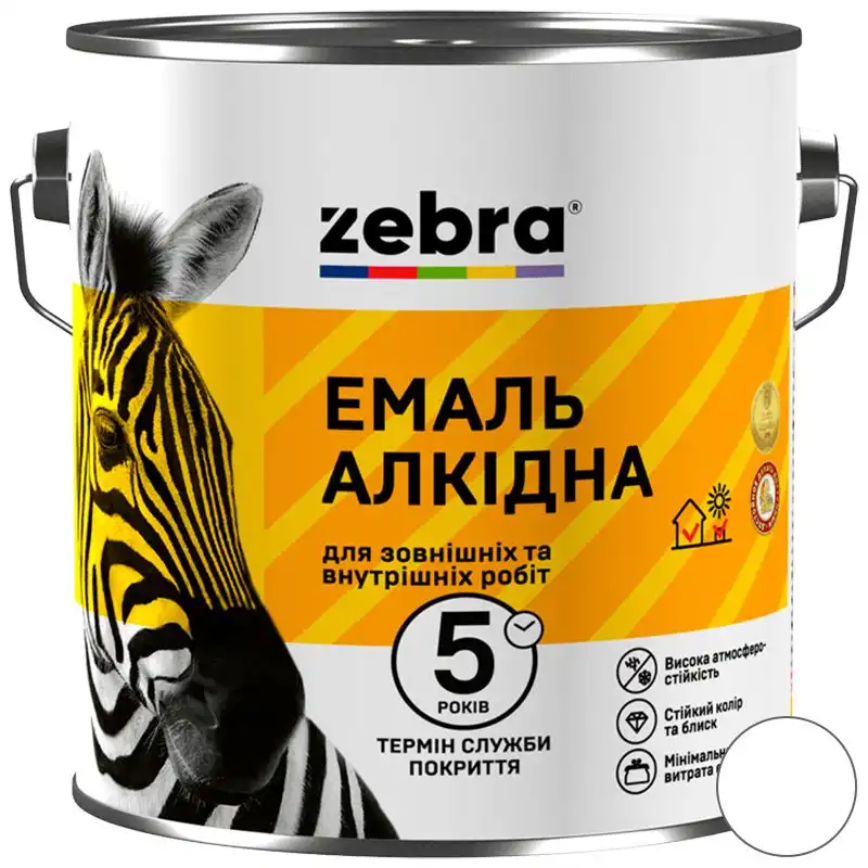 Емаль алкідна універсальна Zebra ПФ-116 11, 0,9 кг, матовий білий купити недорого в Україні, фото 1