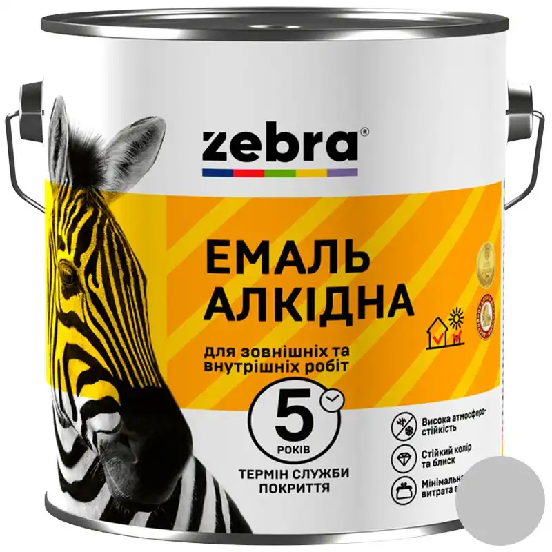 Емаль алкідна універсальна Zebra ПФ-116, 0,9 кг, світло-сірий купити недорого в Україні, фото 1
