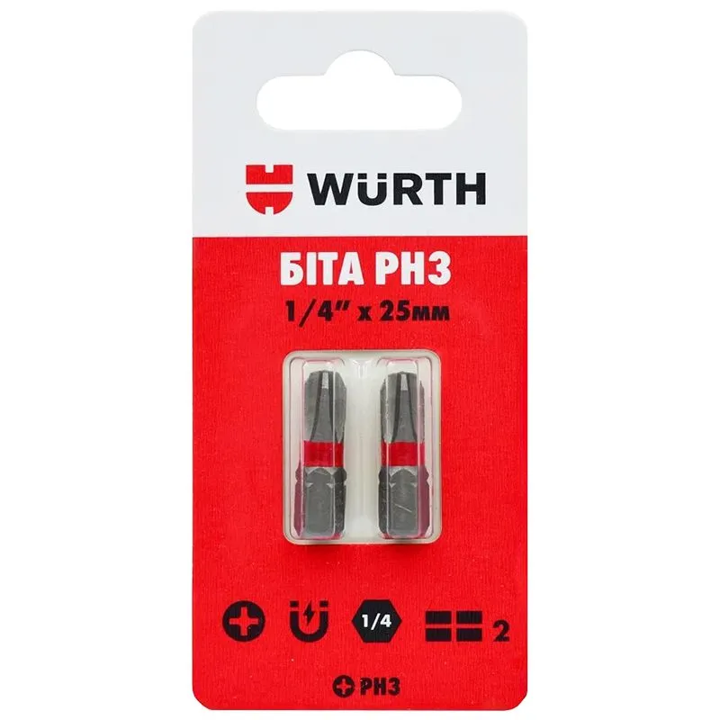 Біта Wurth PH3, 1/4", 25 мм, 2 шт, 1614176648902 купити недорого в Україні, фото 1