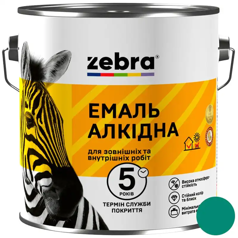 Емаль алкідна універсальна Zebra ПФ-116, 0,9 кг, бірюзовий купити недорого в Україні, фото 1