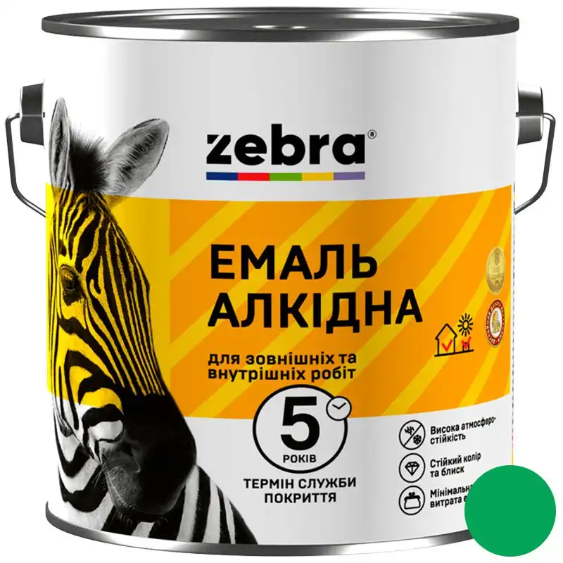 Емаль алкідна універсальна Zebra ПФ-116, 2,8 кг, салатовий купити недорого в Україні, фото 1