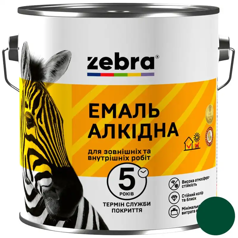 Емаль алкідна універсальна Zebra ПФ-116, 2,8 кг, темно-зелений купити недорого в Україні, фото 1