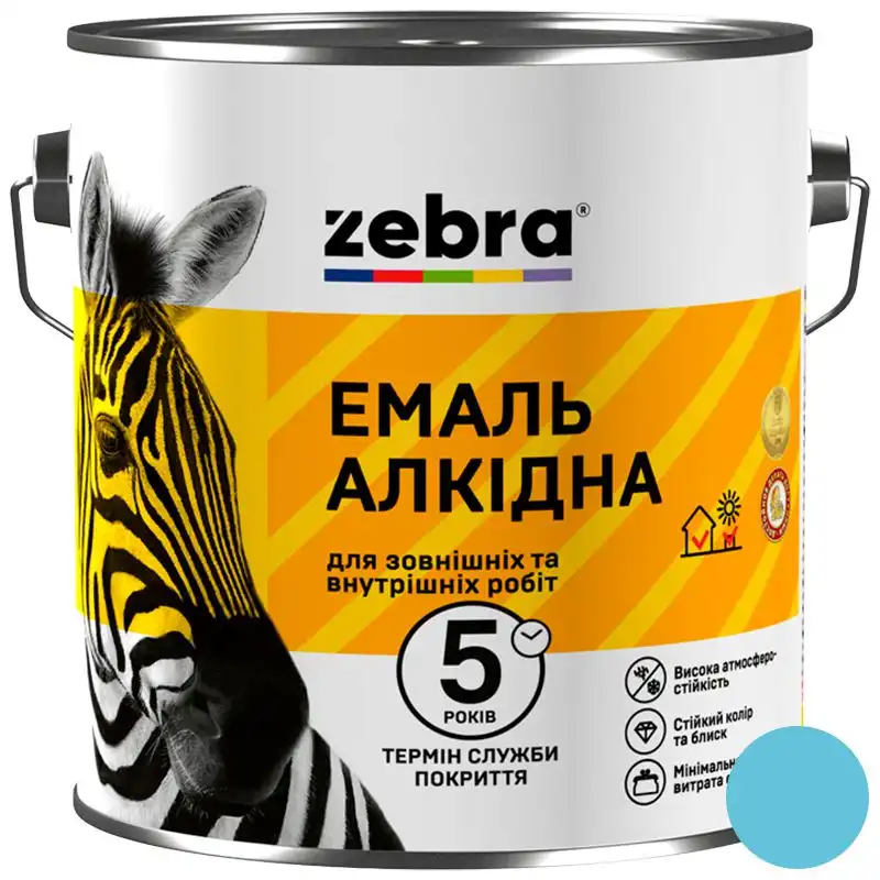 Емаль алкідна універсальна Zebra ПФ-116 41, 2,8 кг, глянцевий світло-блакитний купити недорого в Україні, фото 1