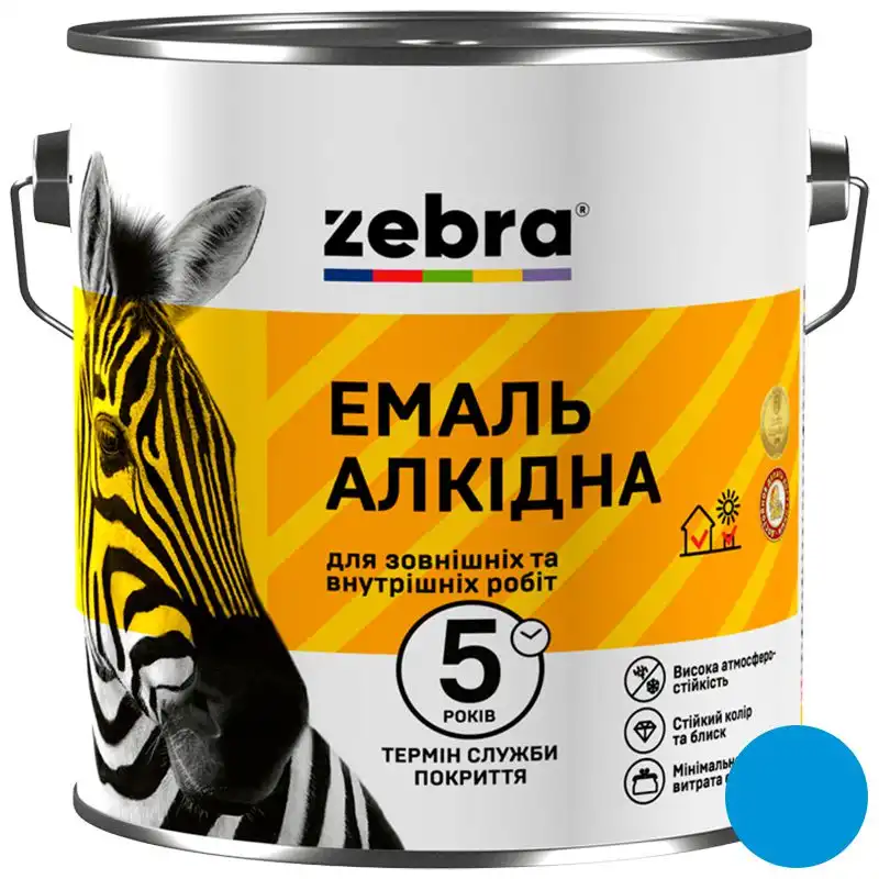 Емаль алкідна універсальна Zebra ПФ-116 42, 0,9 кг, глянцевий світло-блакитний купити недорого в Україні, фото 1