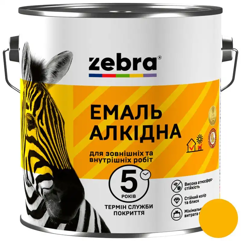 Емаль алкідна універсальна Zebra ПФ-116 55, 0,9 кг, глянцевий яскраво-жовтий купити недорого в Україні, фото 1
