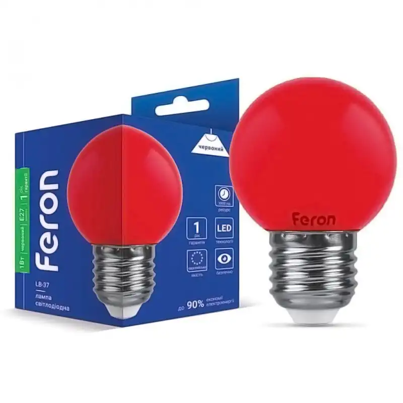 Лампа Feron LB-37 G45, 1W, E27, красная, 4585 купить недорого в Украине, фото 1