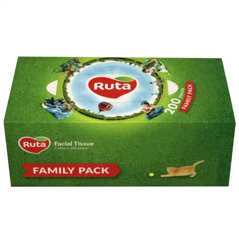 Салфетки косметические Ruta Family Pack, 2 слоя, картонный бокс, 200 шт, белый купить недорого в Украине, фото 1