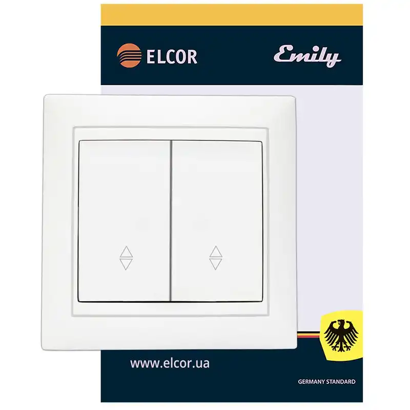 Выключатель двухклавишный Elcor Emily 9215, белый, 211549 купить недорого в Украине, фото 1