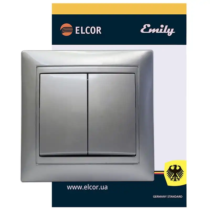 Выключатель двухклавишный Elcor Emily 9215, серый металлик, 211551 купить недорого в Украине, фото 1