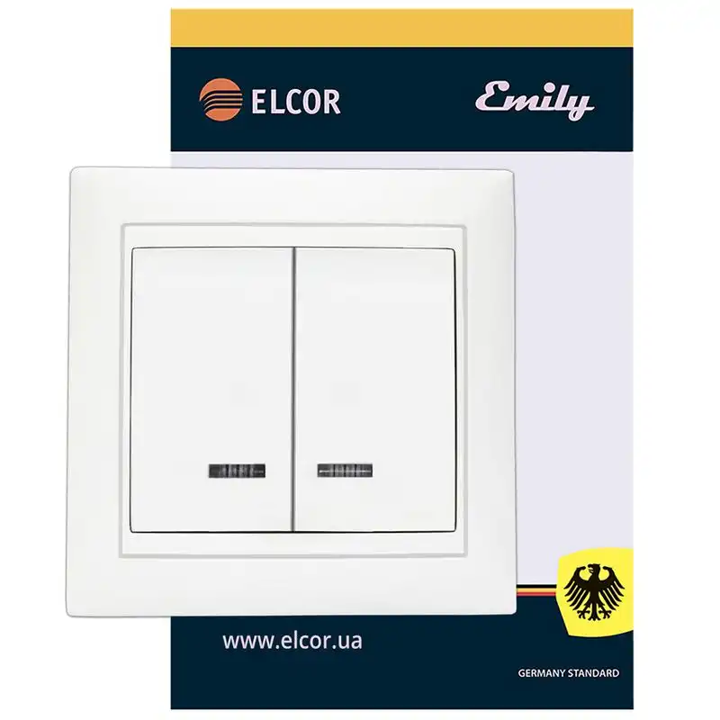 Выключатель двухклавишный Elcor Emily 9215, белый, 211552 купить недорого в Украине, фото 1