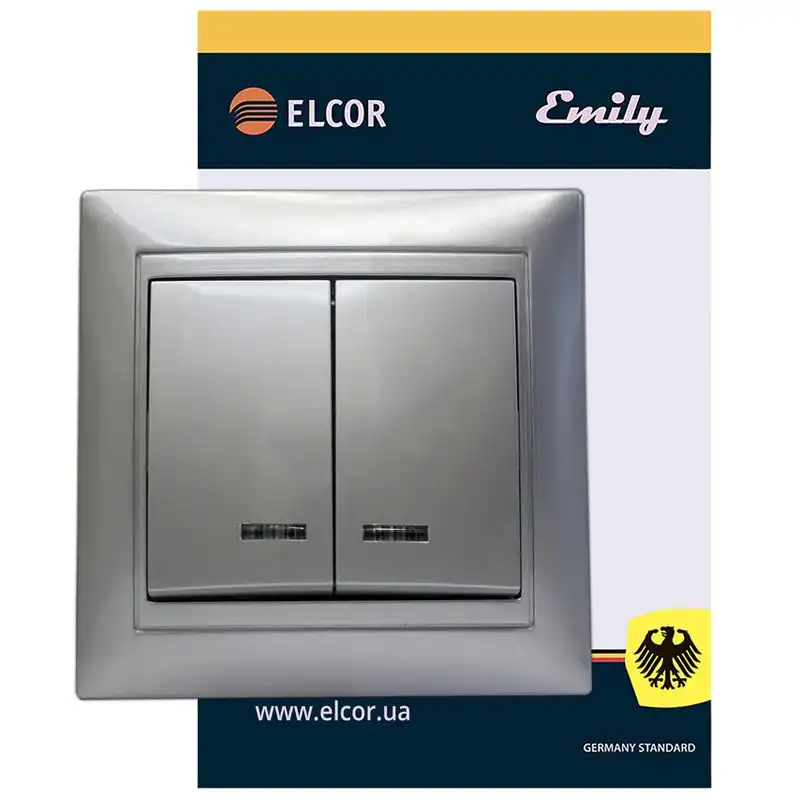 Выключатель двухклавишный Elcor Emily 9215, серый металлик, 211554 купить недорого в Украине, фото 1