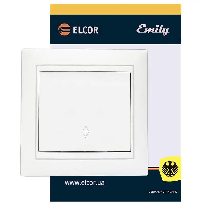 Выключатель одноклавишный проходной Elcor Emily 9215, белый, 211546 купить недорого в Украине, фото 1
