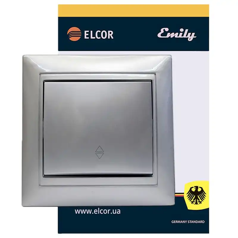 Выключатель одноклавишный проходной Elcor Emily 9215, серый металлик, 211548 купить недорого в Украине, фото 1