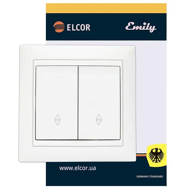 Выключатель двухклавишный проходной Elcor Emily 9215, белый, 211591 купить недорого в Украине, фото 1