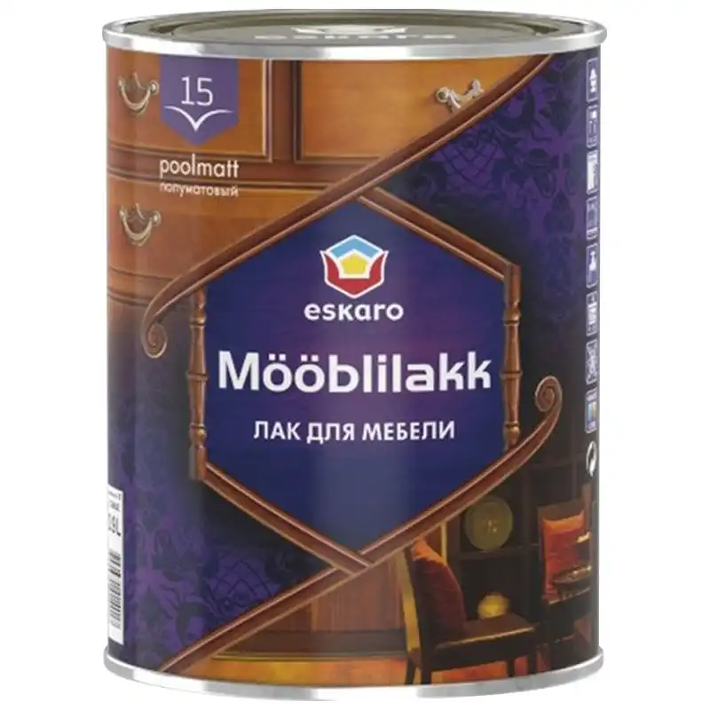 Лак мебельный Eskaro Mooblilakk 15, 0,9 л купить недорого в Украине, фото 1