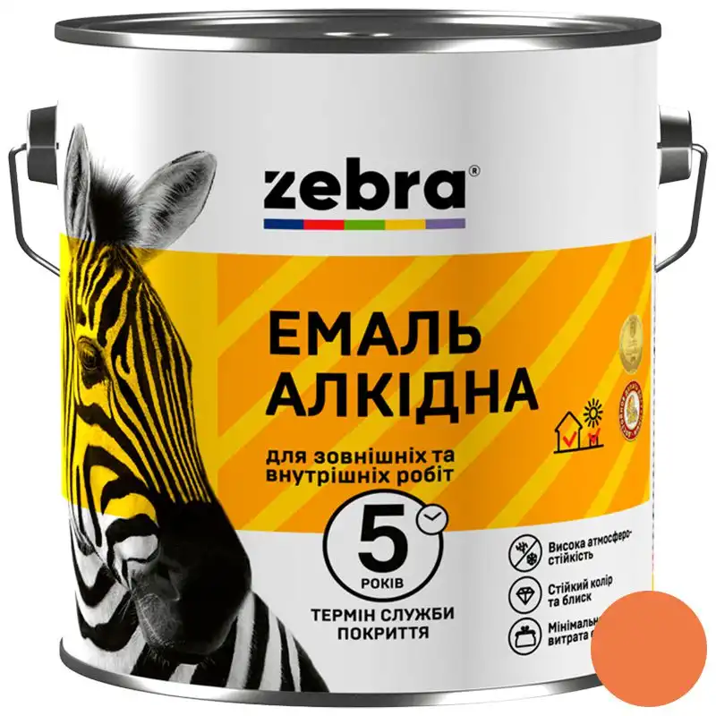 Эмаль алкидная универсальная Zebra ПФ-116 81, 0,9 кг, глянцевый персиковый купить недорого в Украине, фото 1