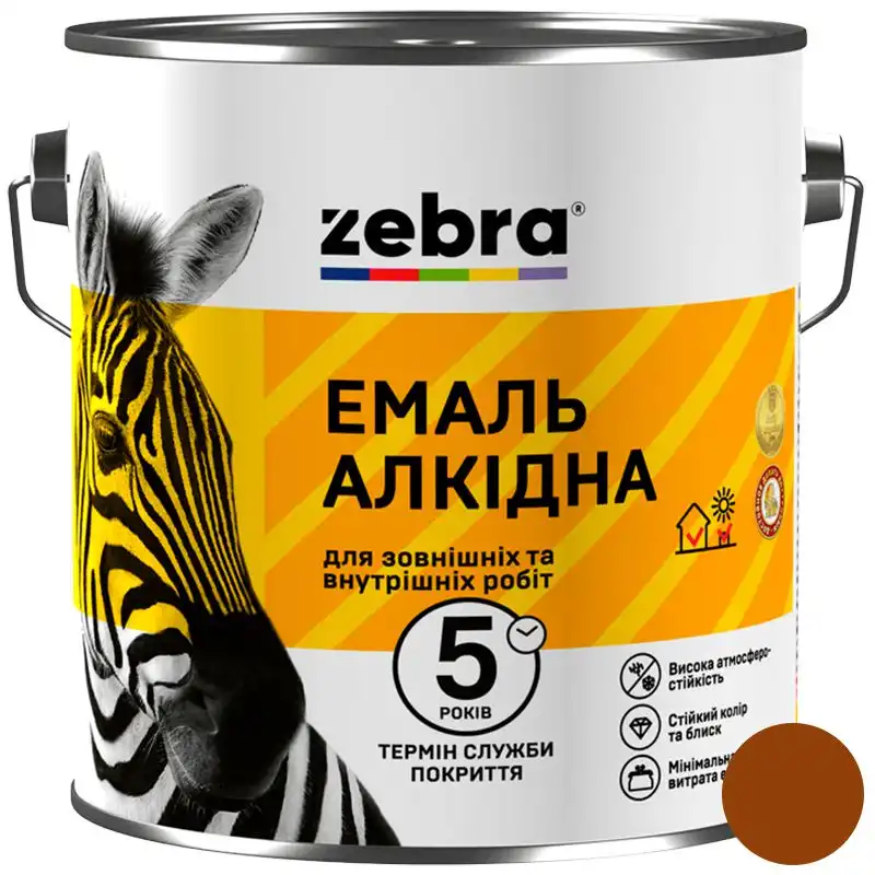 Емаль алкідна універсальна Zebra ПФ-116, 0,9 кг, жовто-коричневий купити недорого в Україні, фото 1