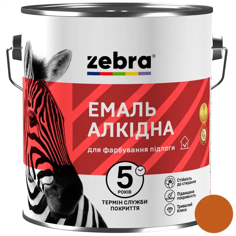 Эмаль алкидная для пола Zebra ПФ-266 82, 2,8 кг, глянцевый жёлто-коричневый купить недорого в Украине, фото 1