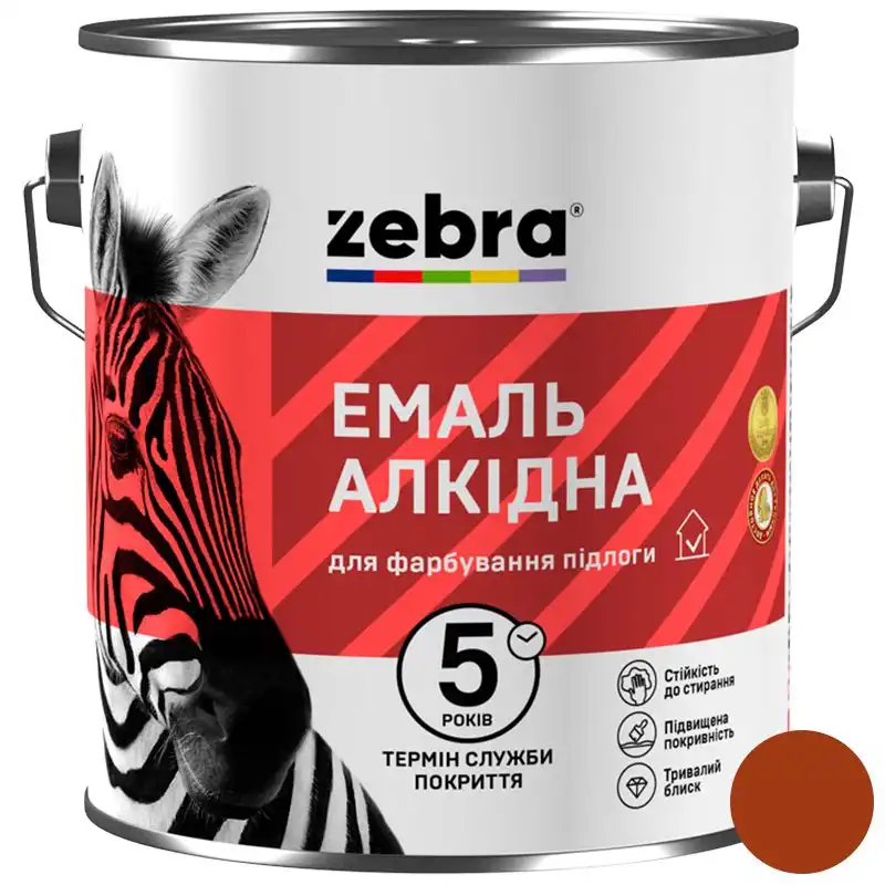 Эмаль алкидная для пола Zebra ПФ-266 84, 2,8 кг, глянцевый красно-коричневый купить недорого в Украине, фото 1