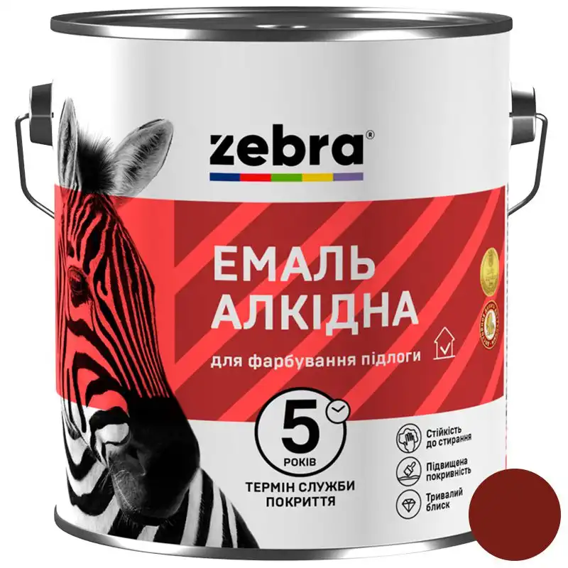 Емаль алкідна для підлоги Zebra ПФ-266 87, 2,8 кг, глянцевий червоно-коричневий купити недорого в Україні, фото 1